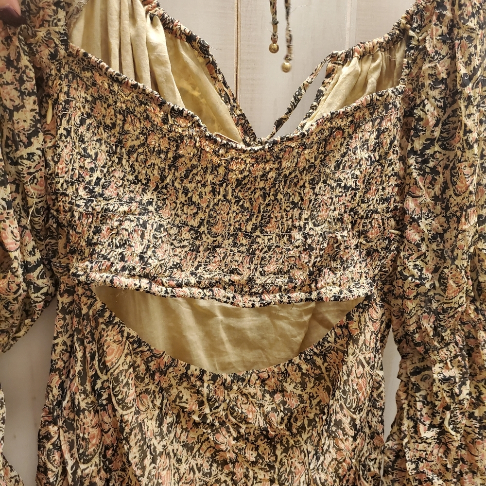 Free People Aglow Midi Dress Long Puff Sleeve Smock Open Back Large NWOT - Picture 11 of 14